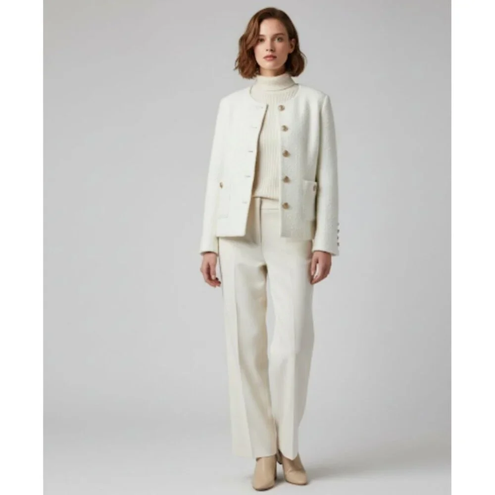 Luxelim Ivory Classic Boucle Wool Tweed Gold Tone Buttons Cropped Jacket Size XS - Picture 4 of 14